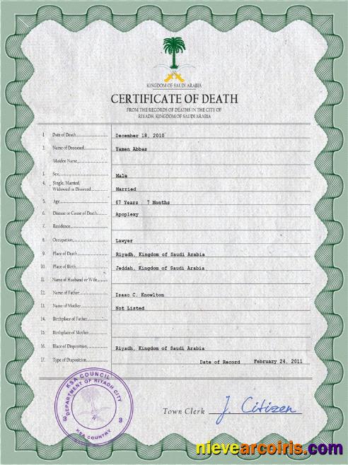 Saudi Arabia death certificate